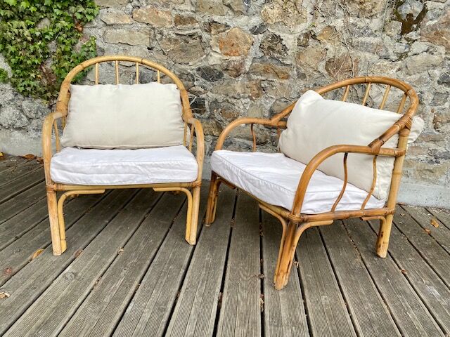 Pair rattan armchairs