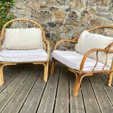 Pair rattan armchairs