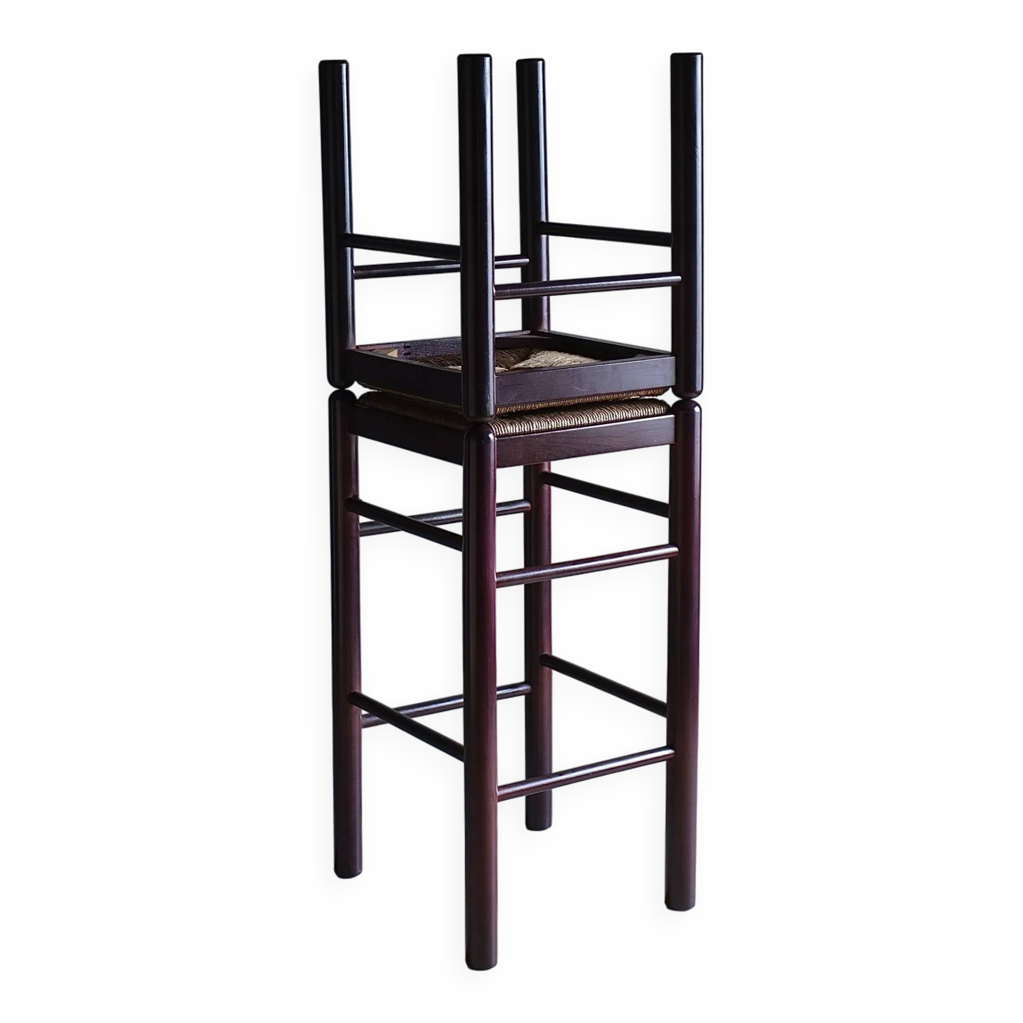 Tabouret et tabouret de bar vintage avec assise en jonc | Italie | Années 1970