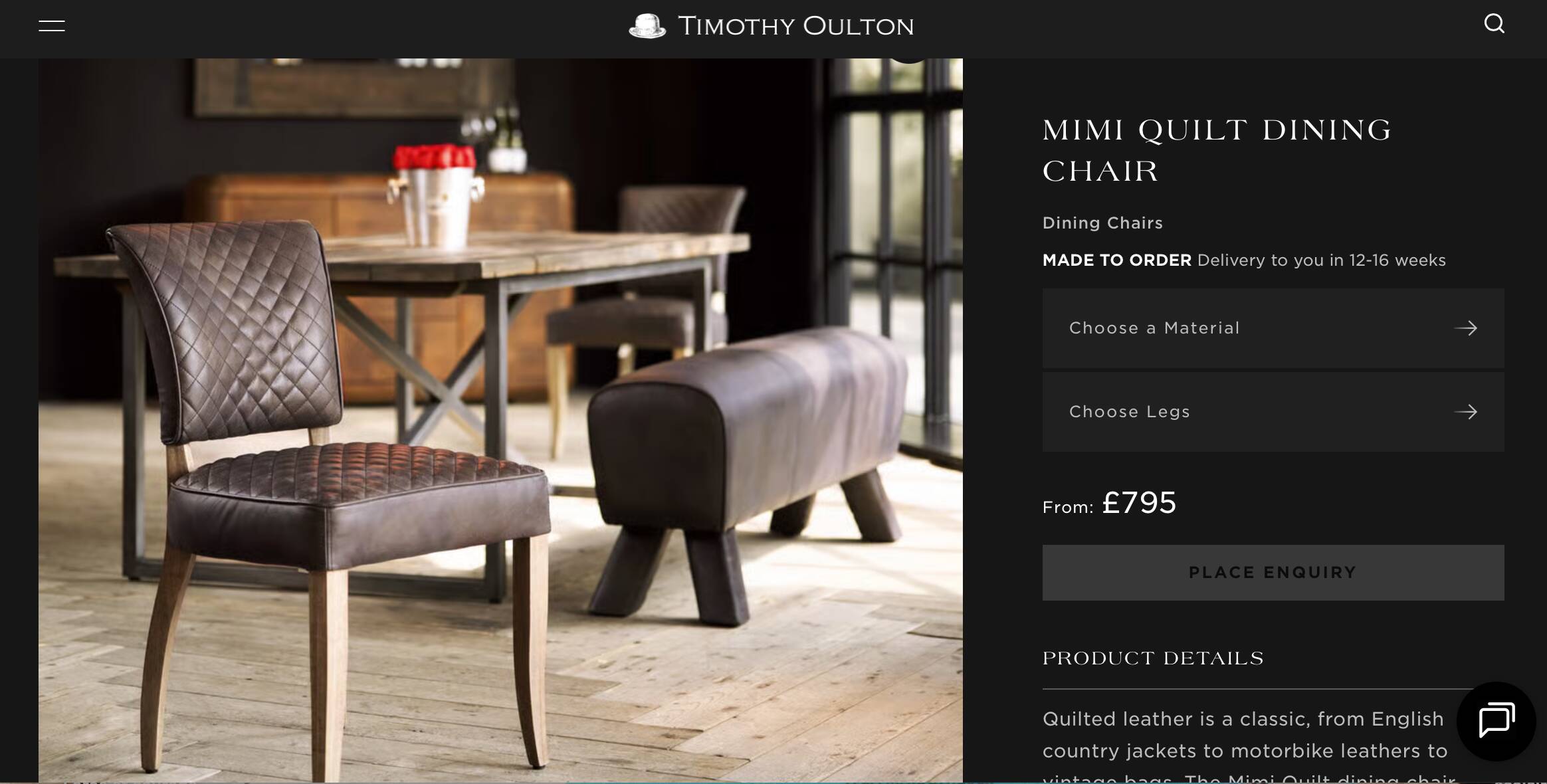 Set of 4 leather Chesterfield dining chairs