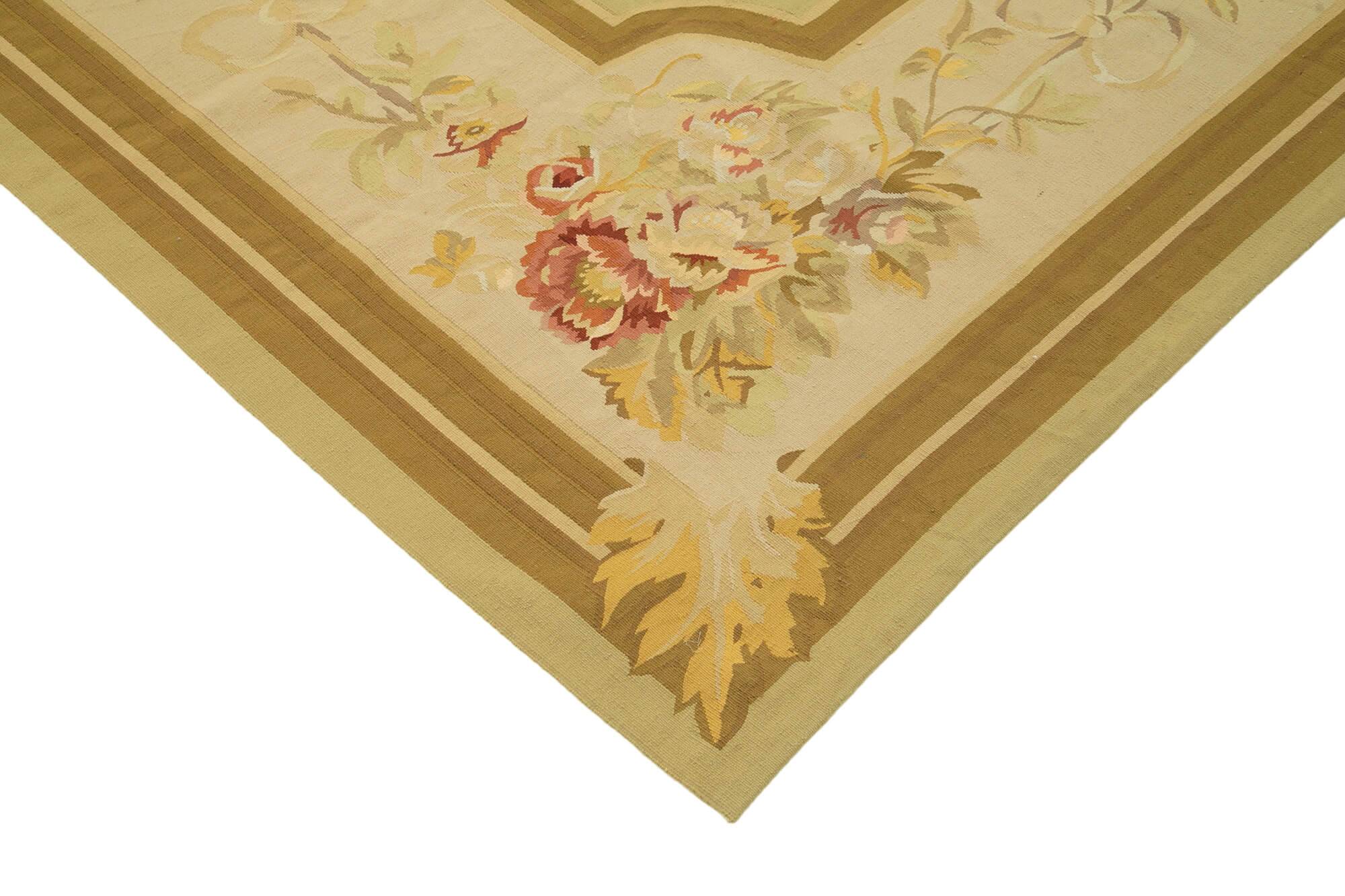 Handmade European Vintage Aubusson Kilim 273 cm x 364 cm