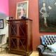 Cabinet, wardrobe or mahogany and ormolu wine bar in French Empire style with four doors.