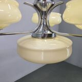 Bauhaus Chandelier Czechoslovakia 1930s Milk Glass Chrome Pendant