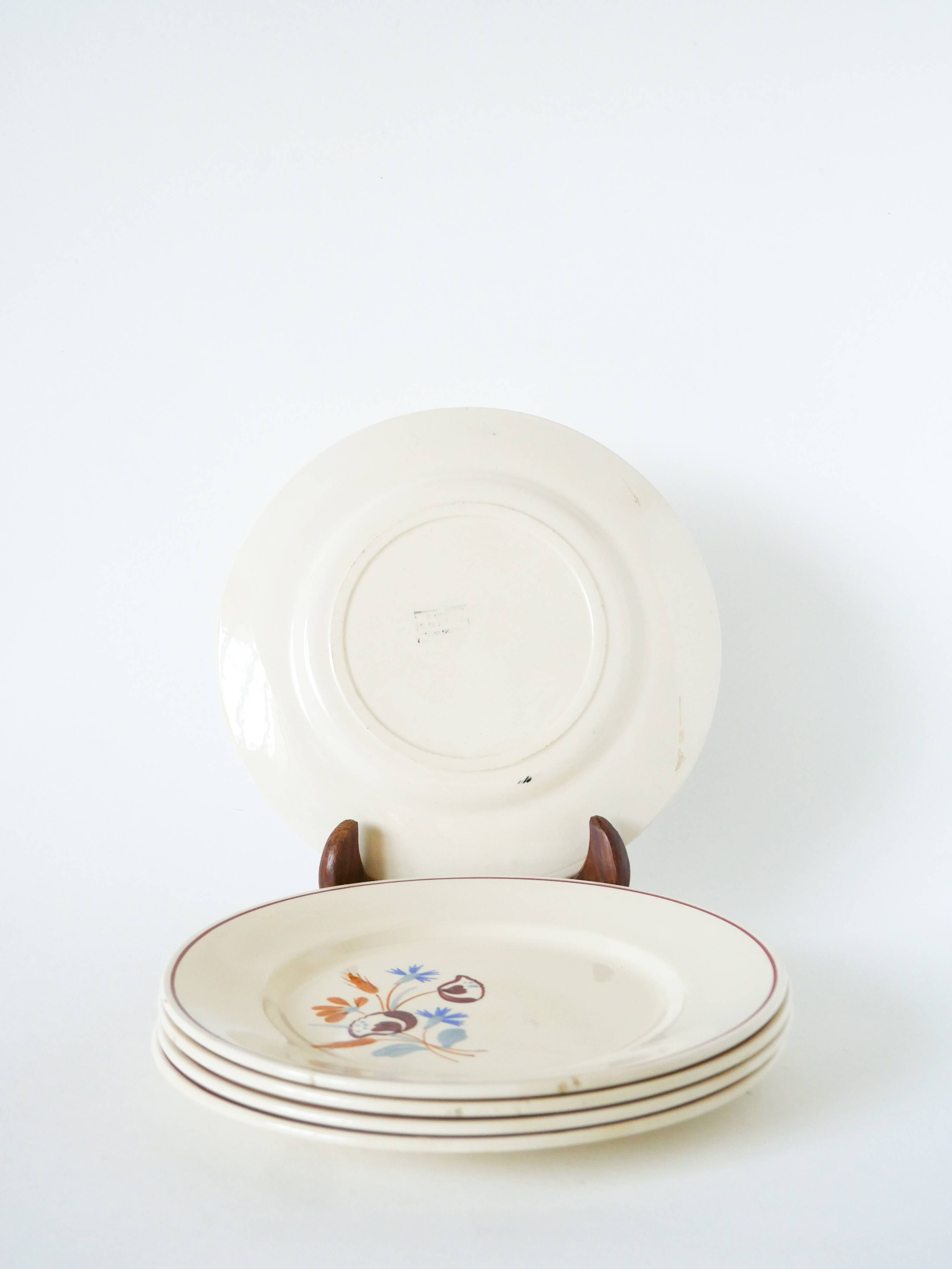 Set of 5 dessert plates Salins, hand-painted flower patterns, 1950.