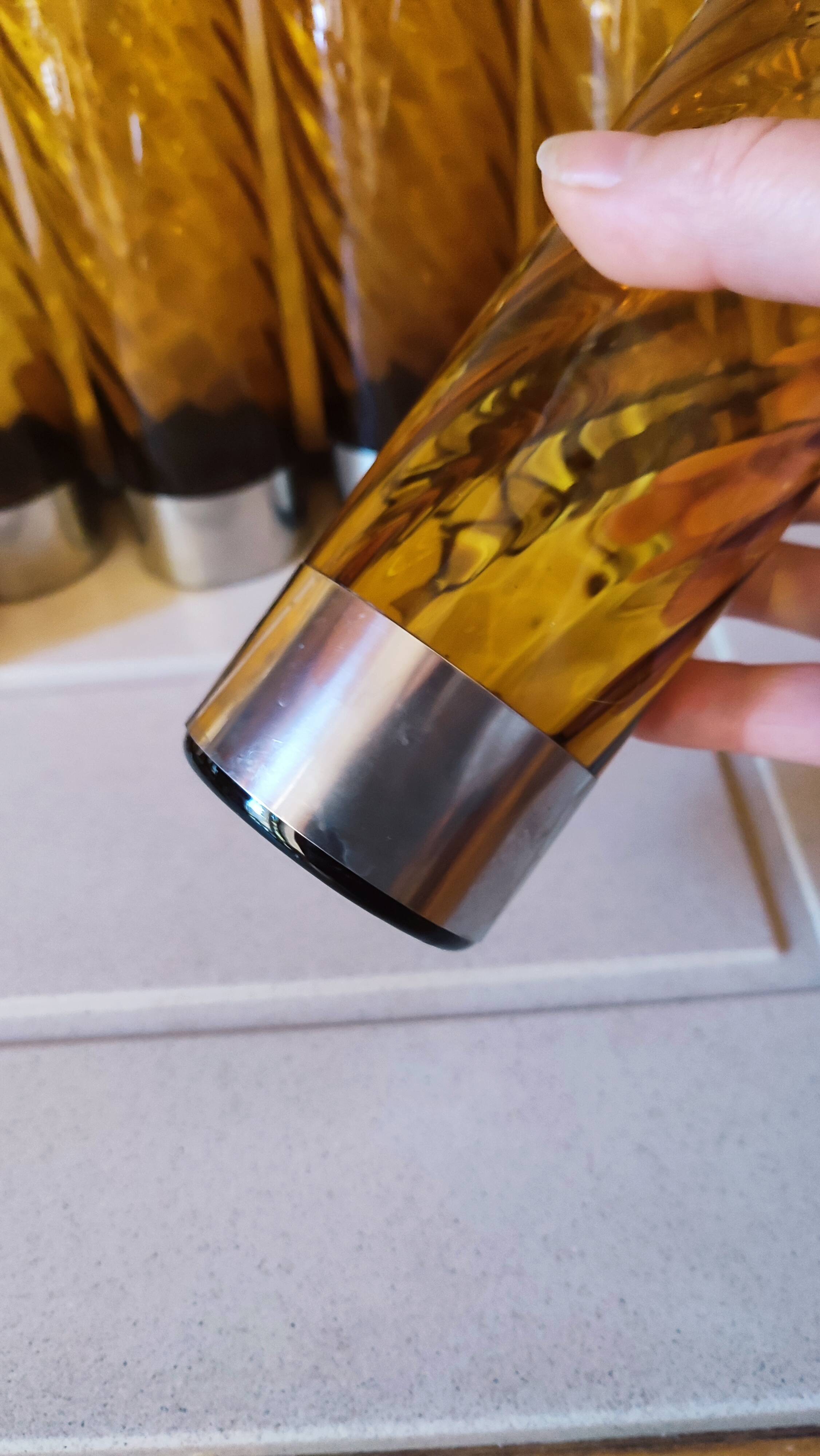 6 70's amber long drink glasses