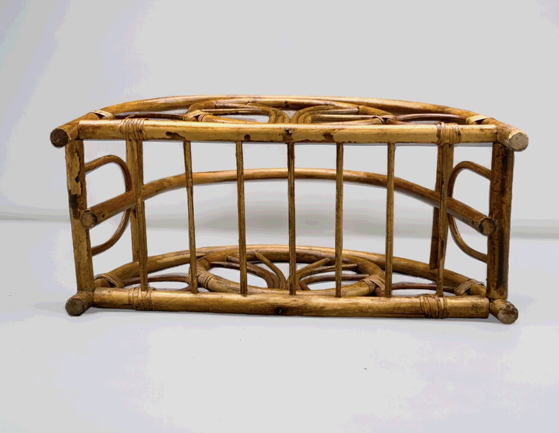 Vintage bamboo and wicker magazine rack