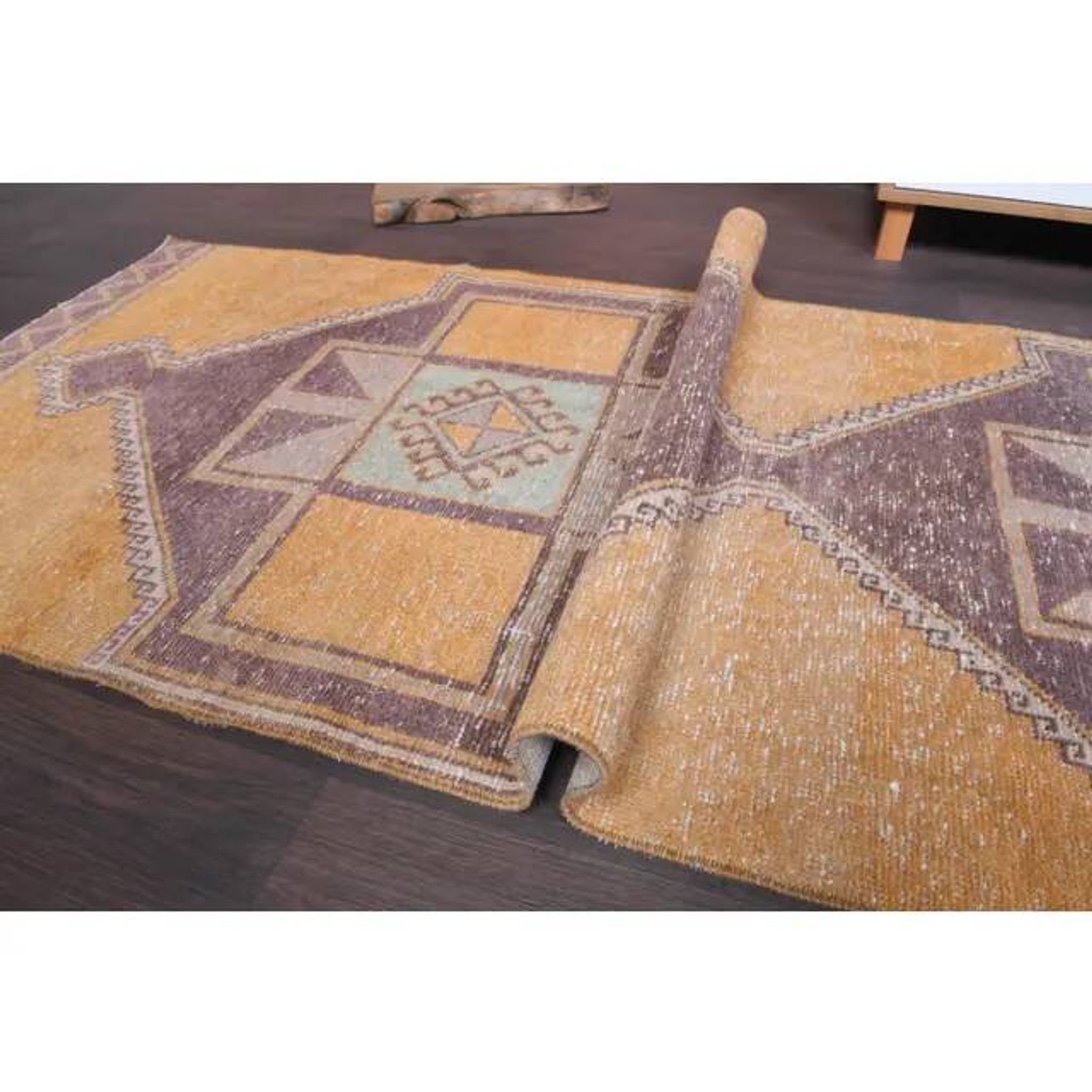 Vintage Turkish Oushak Handmade Wool Cotton Orange Runner Rug 95x375