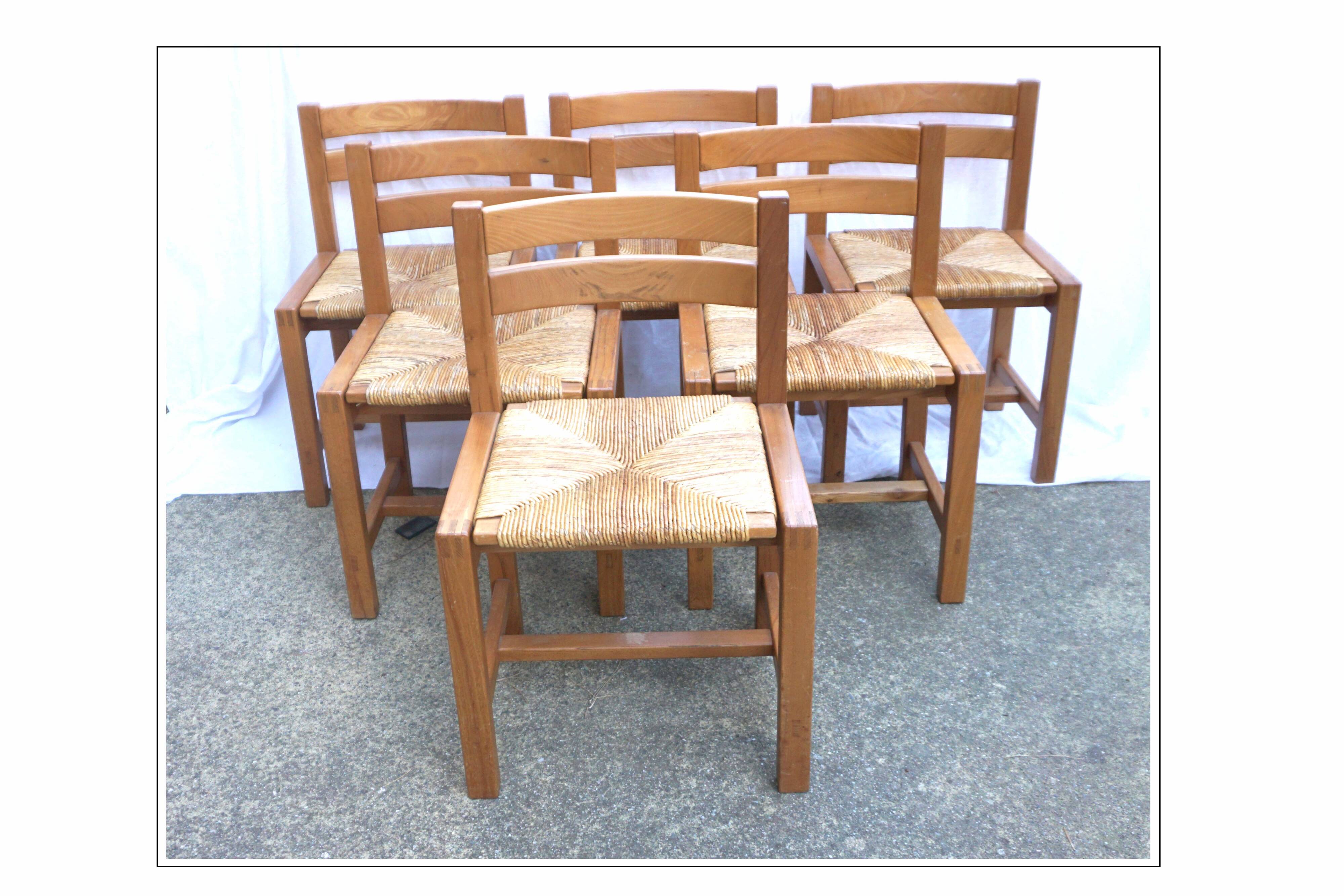 Suite of 6 chairs in elm and straw Maison Regain