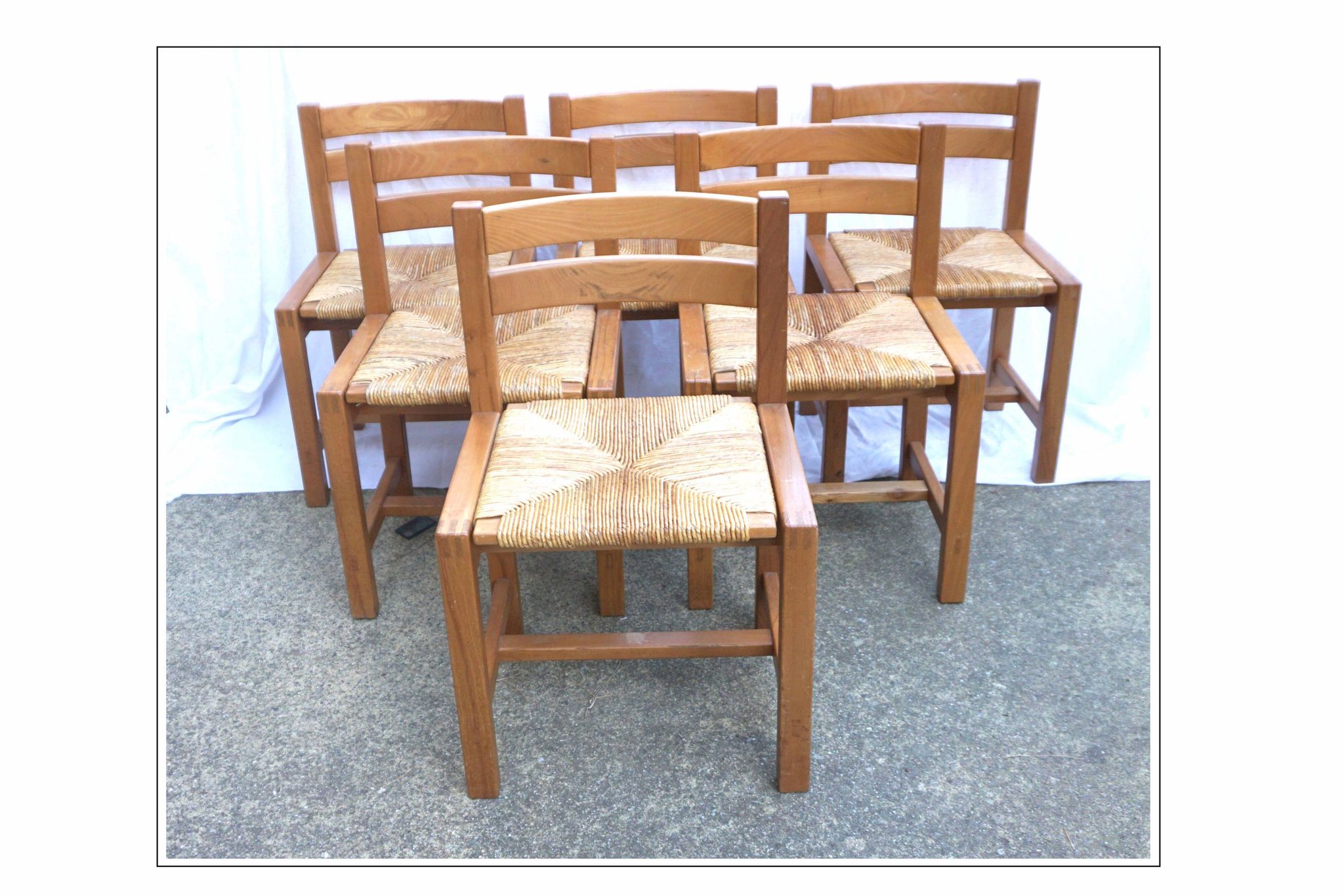 Set of 6 chairs in elm and straw Maison Regain