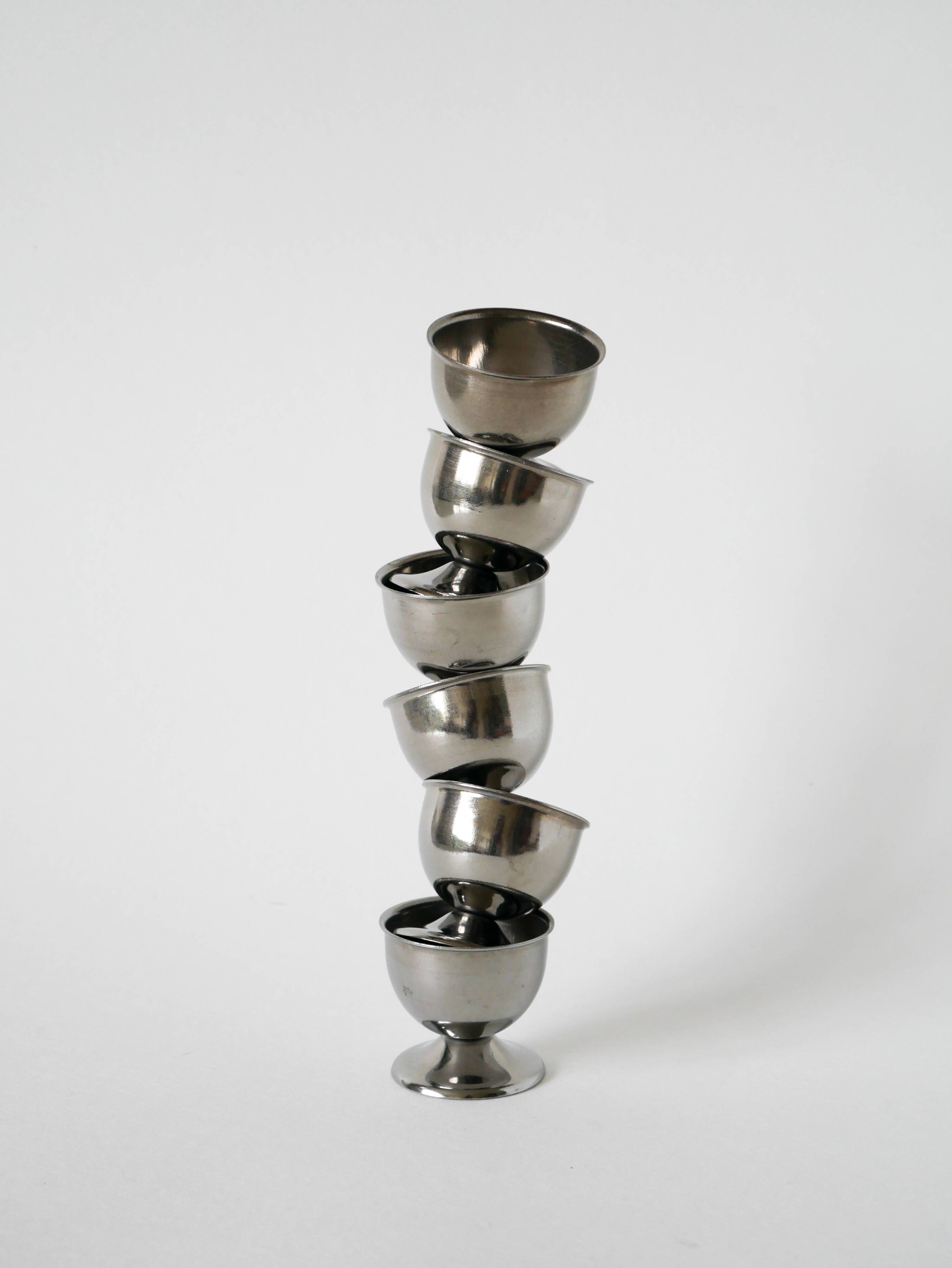 Set of 6 stainless steel egg cups, Design, 1970