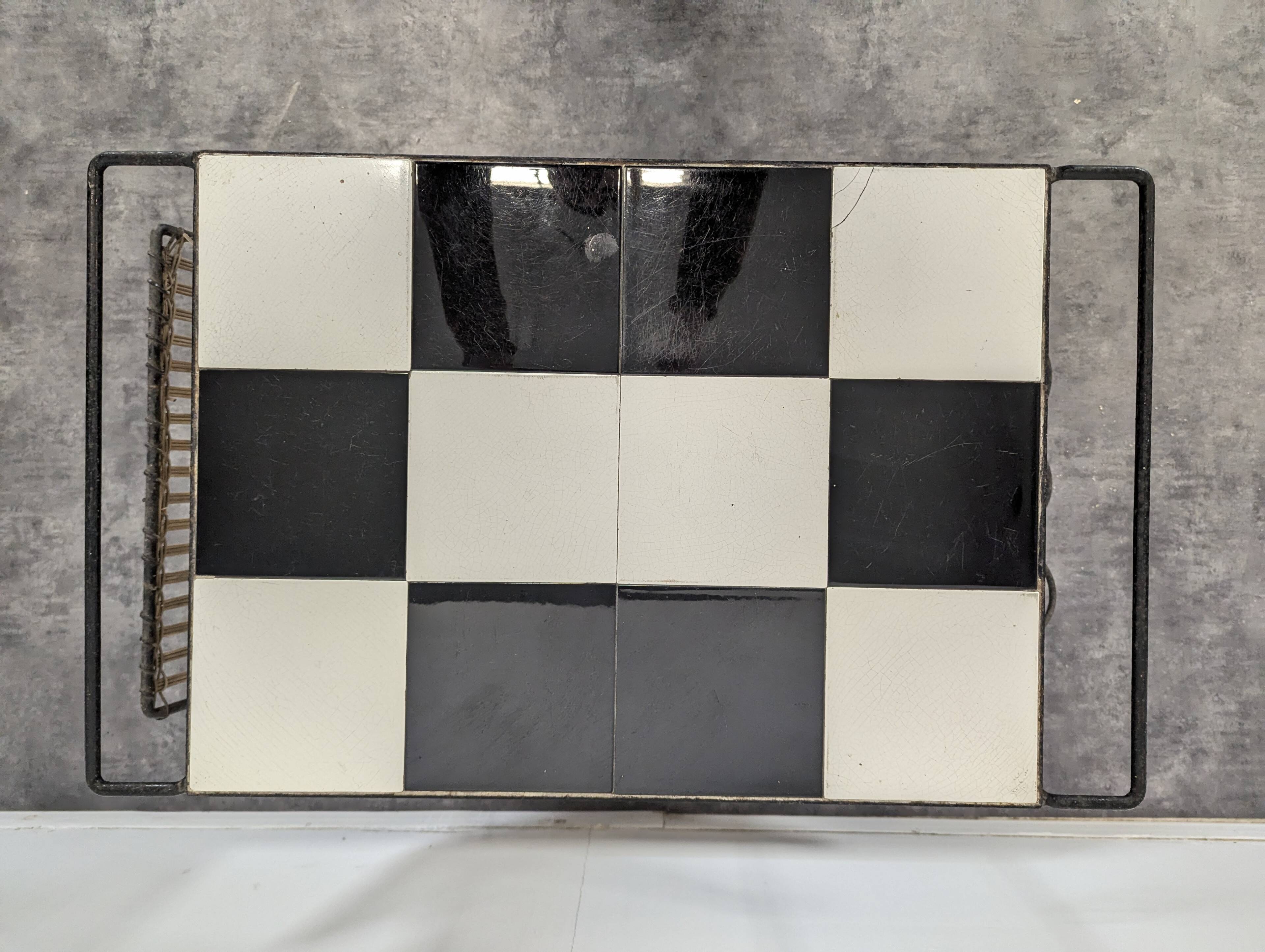 1950s rattan and ceramic coffee table