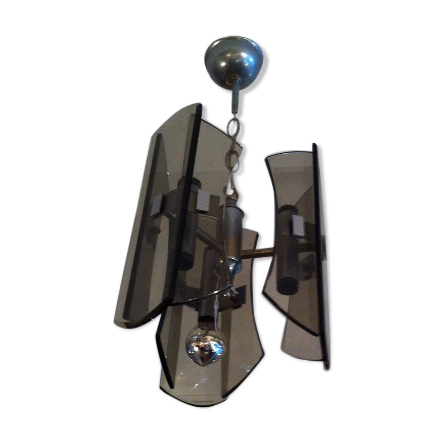 Metal chandelier and smoked glass 1970