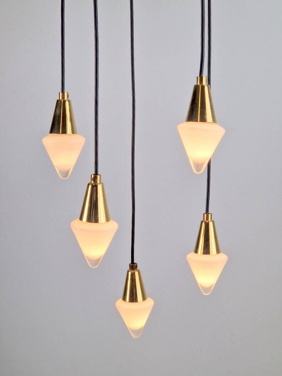 Glass and Brass Cascade Pendant Lamp by Schmidt Leuchten, 1970s
