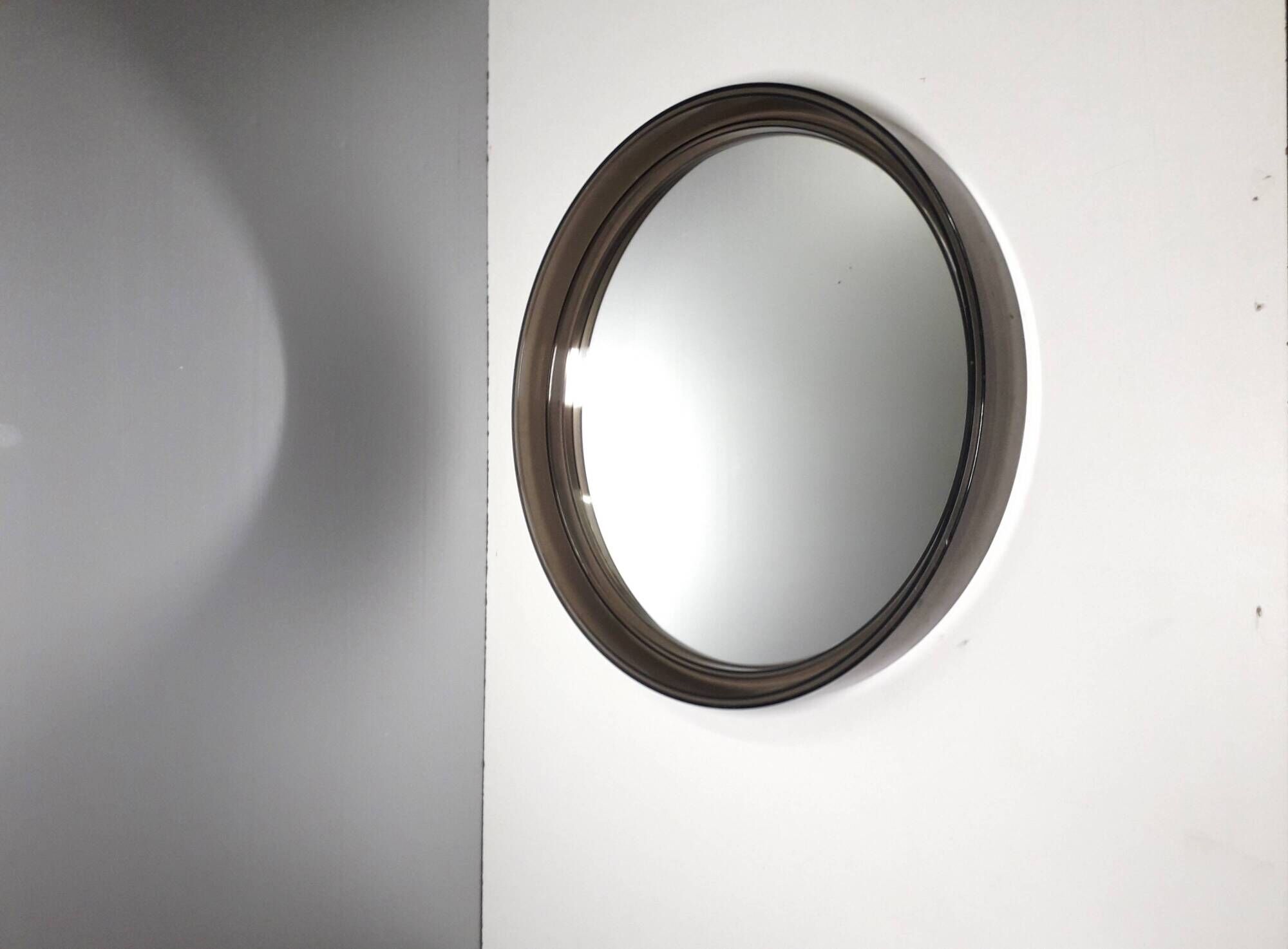 Vintage round mirror - gilac n° 1813 - smoked plexiglass - 1970s