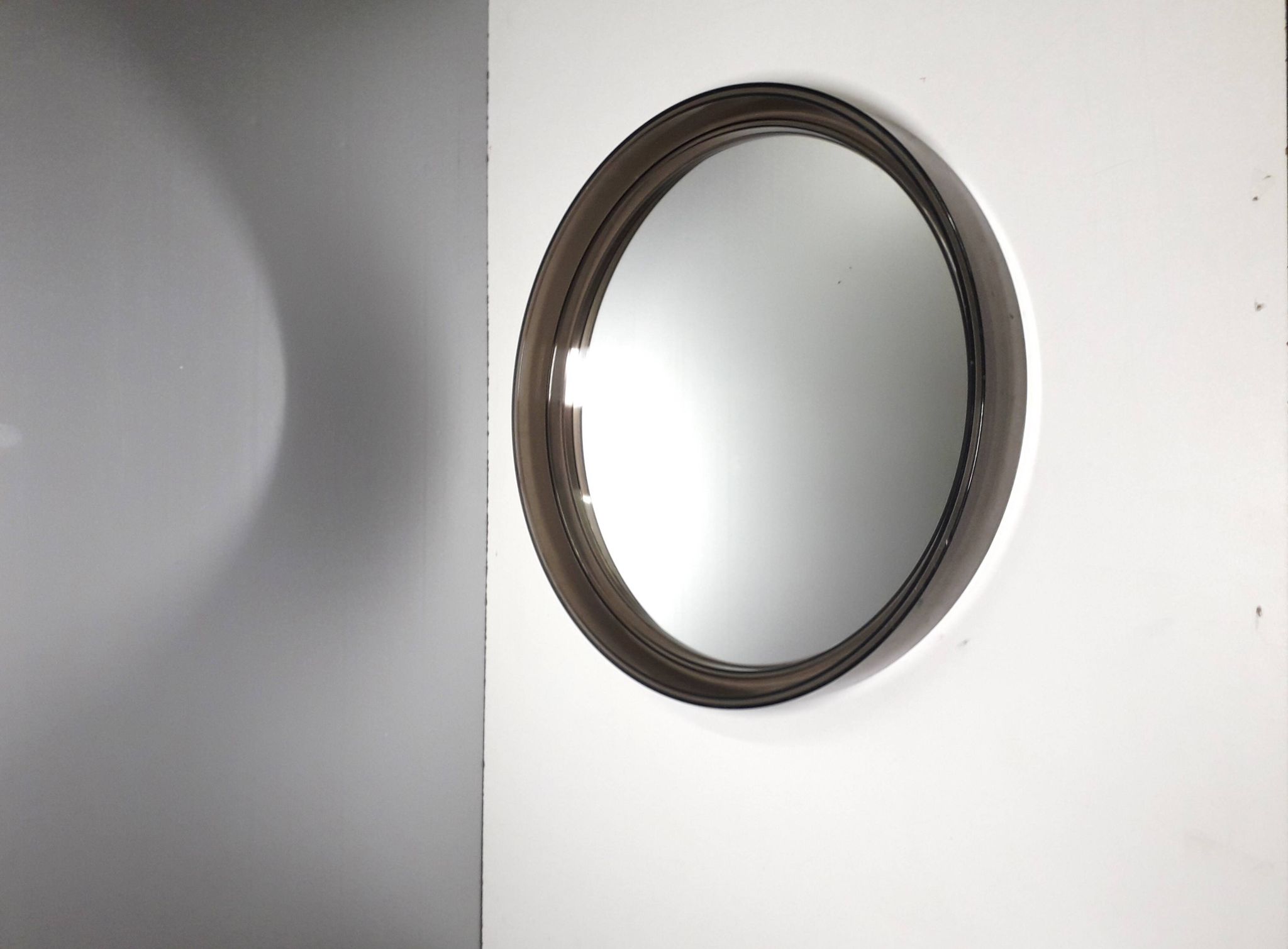 Vintage round mirror - gilac n° 1813 - smoked plexiglass - 1970s