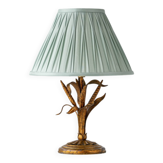 1960s golden wheat sheaf table lamp in Coco Chanel style, new silk shade.