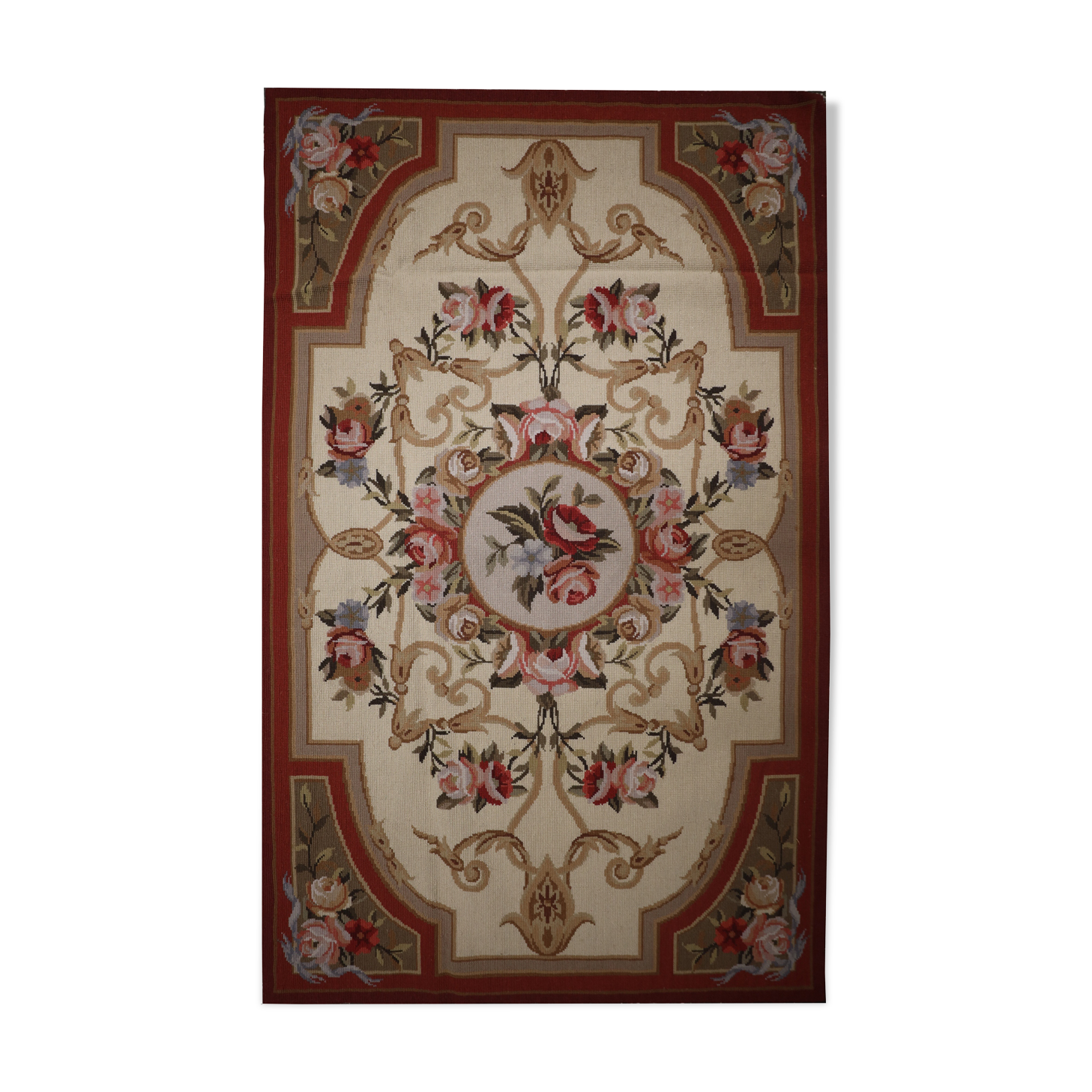 Handwoven Traditional Floral Wool Needlepoint Rug- 91x152cm