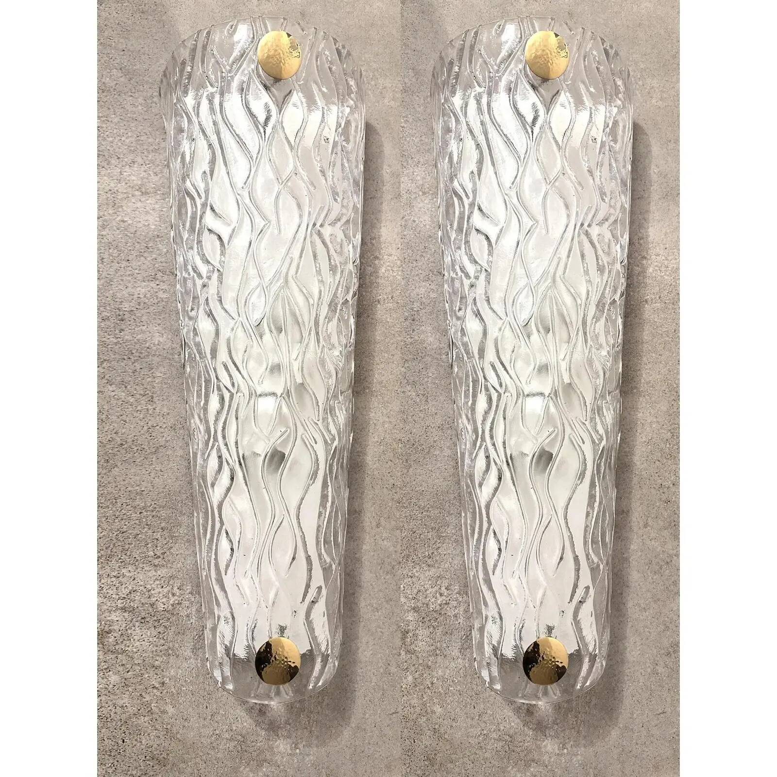 Monumental Clear Murano Glass Wall Sconces from Italy – Set of Two
