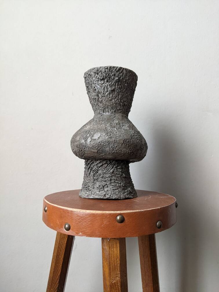 Handcrafted terracotta ceramic vase with brutalist enamel