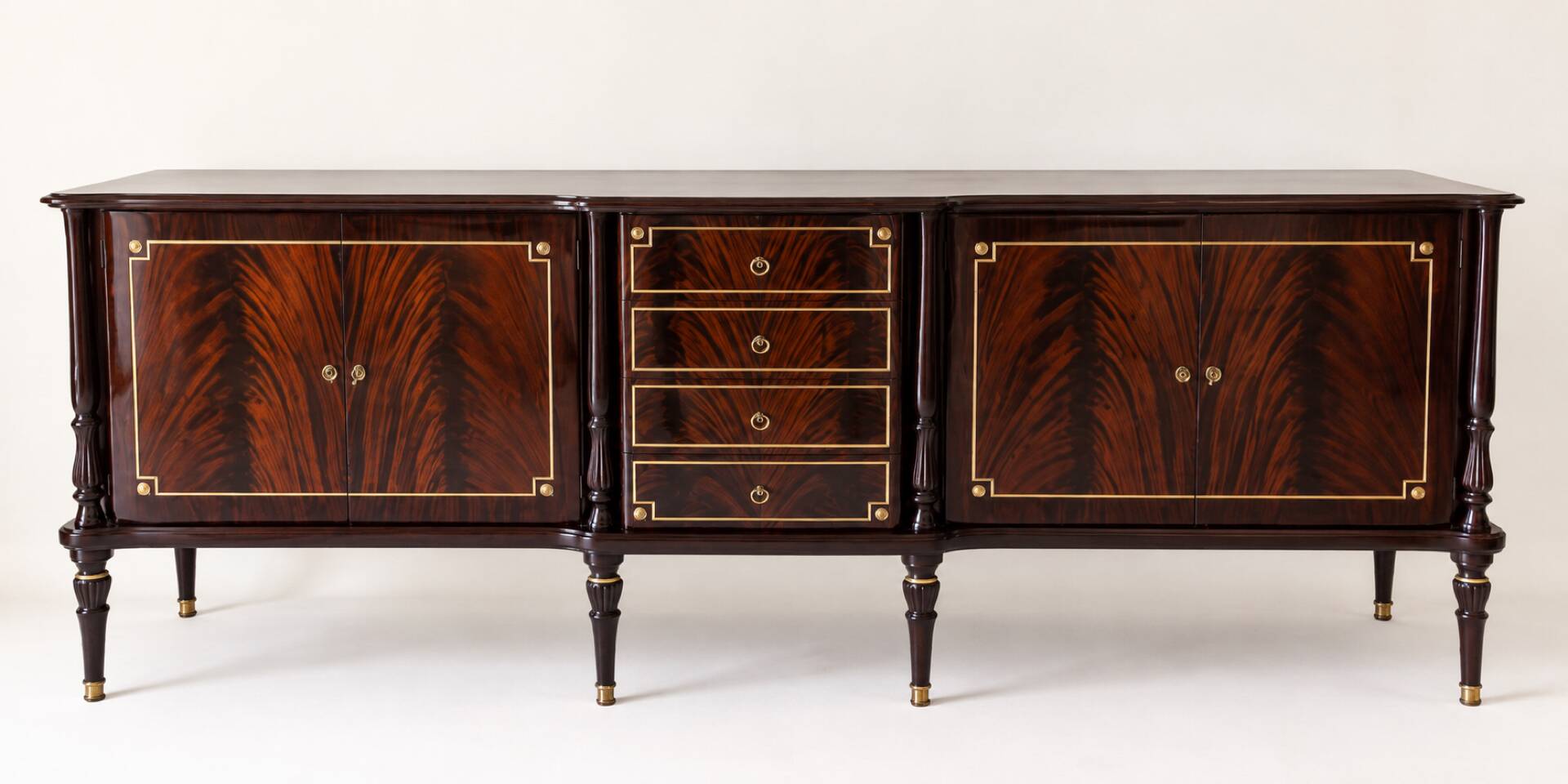 Vintage mahogany and brass enfilade, Louis XVI style.