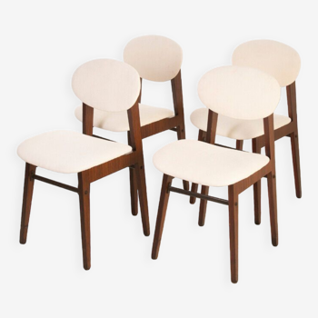 Ensemble de quatre chaises en bois et tissu vintage blanc design italien des années 50