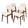 Ensemble de quatre chaises en bois et tissu vintage blanc design italien des années 50