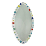 Grand miroir ovale en verre de Murano vintage des années 1970 bleu rouge jaune