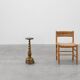 Art Deco side table or pedestal with green marble top and bronze base