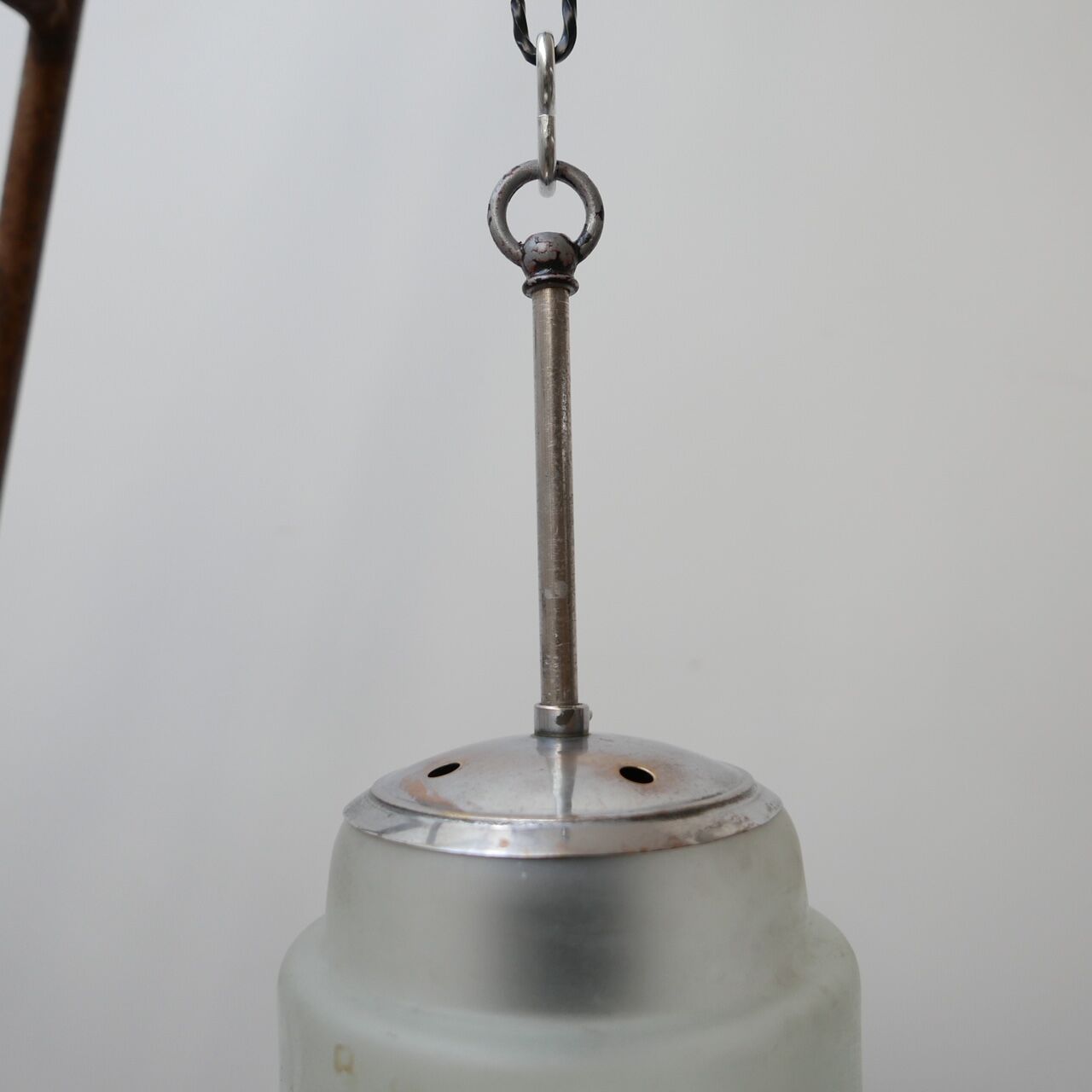 Small Two Tone Opaline and White Glass Mid-Century Pendant Light