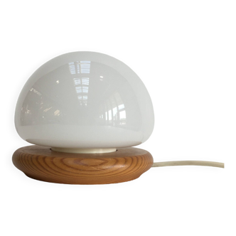 Modernist mushroom lamp in pine and opaline