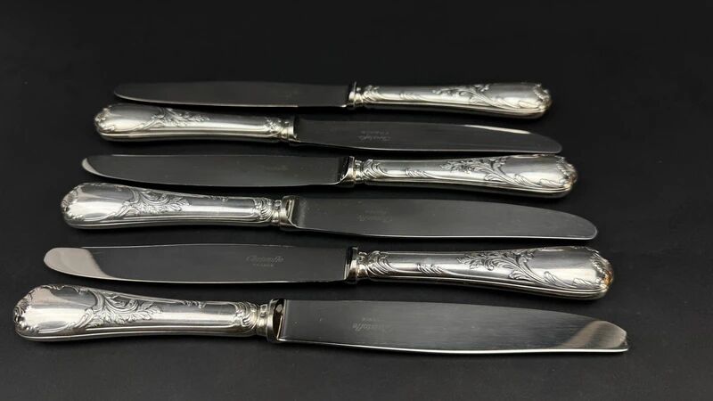 Lot de 6 couteaux de table Christofle modèle Marly – métal argenté – 24,5 cm