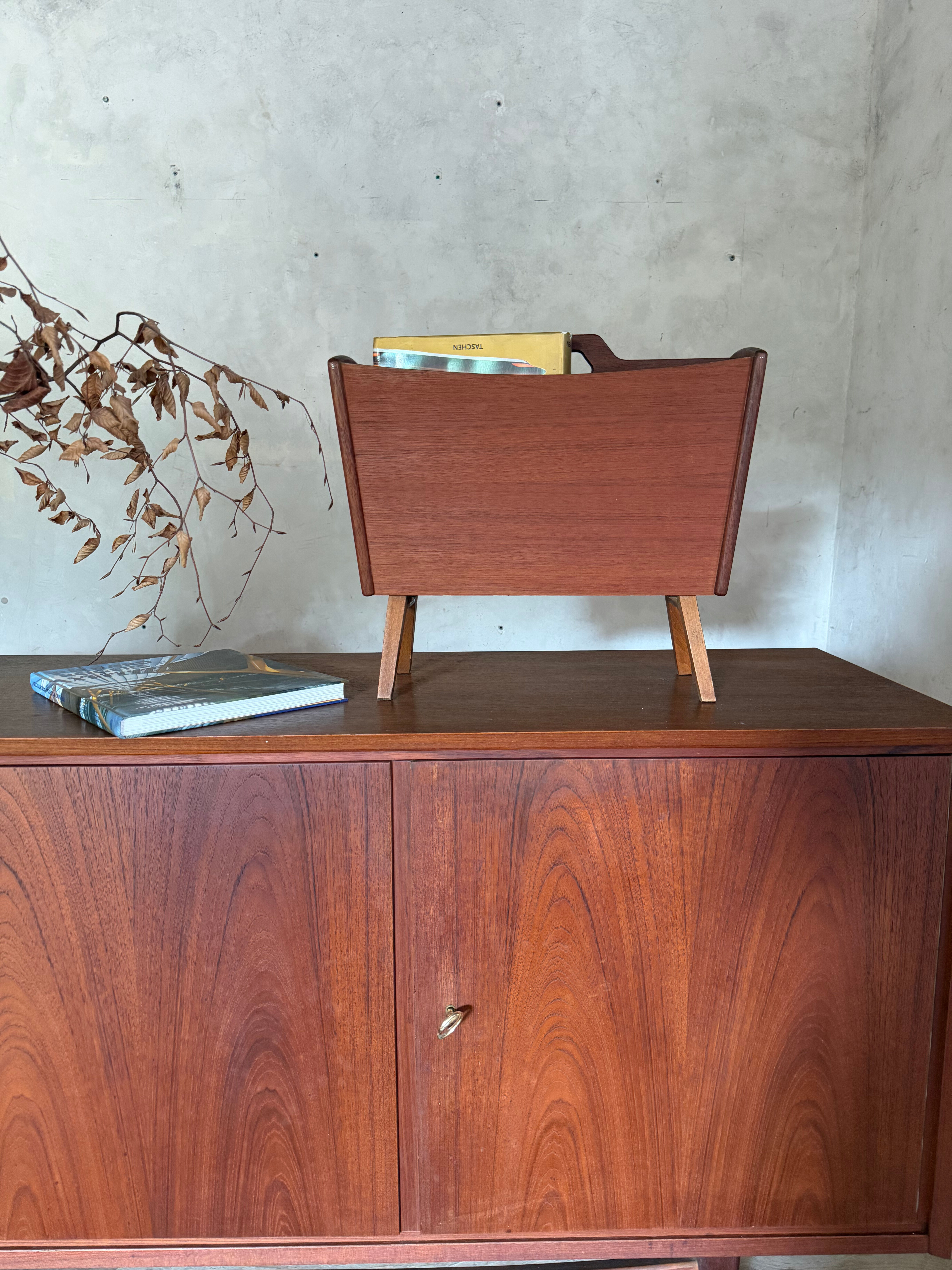 Vintage Scandinavian teak magazine rack