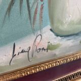 Large HST painting depicting a floral bouquet signed Lina Pont (?)