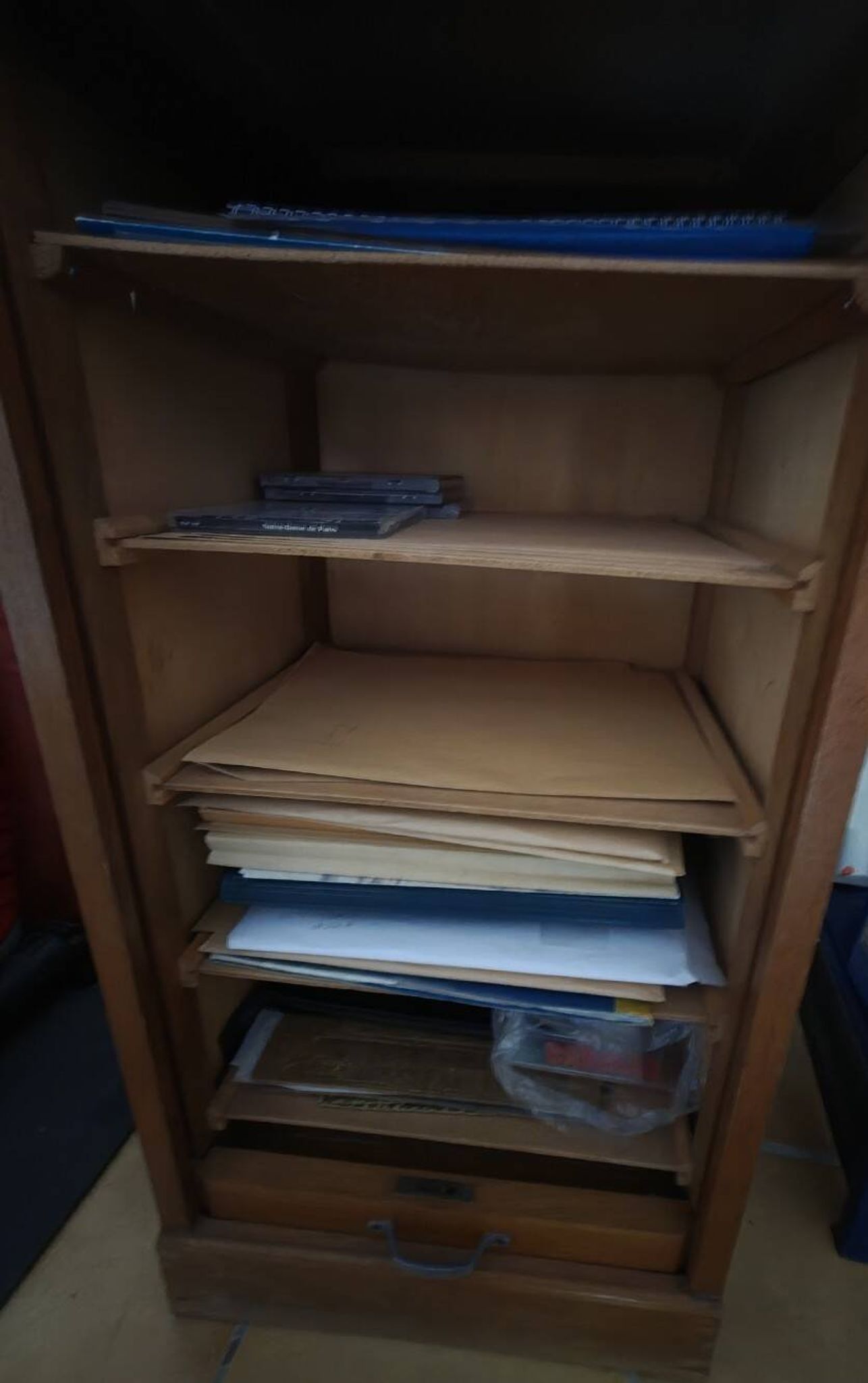 Filing cabinet with curtain, lock and key