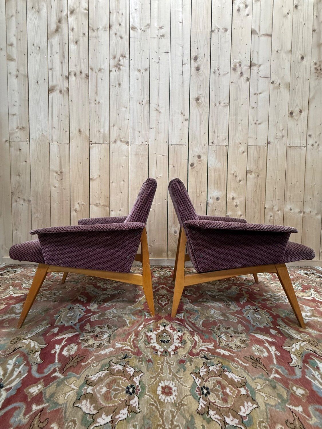 Pair of lounge chairs – 1950s/60s – Karl Laible – Oak and velvet