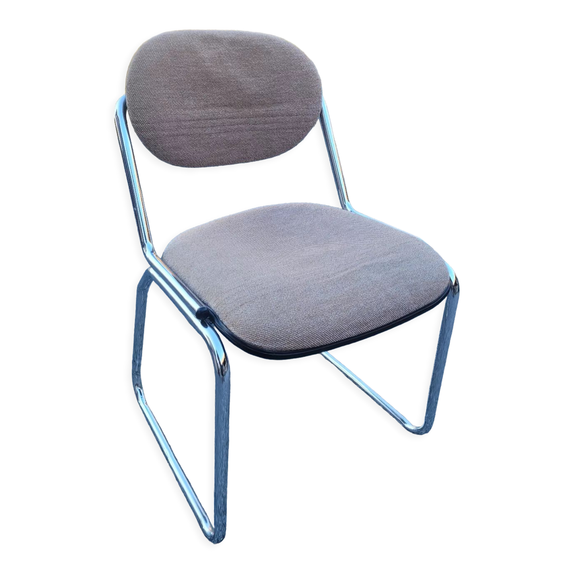 Chaise de bureau vintage piètement chromé dessus en tissu