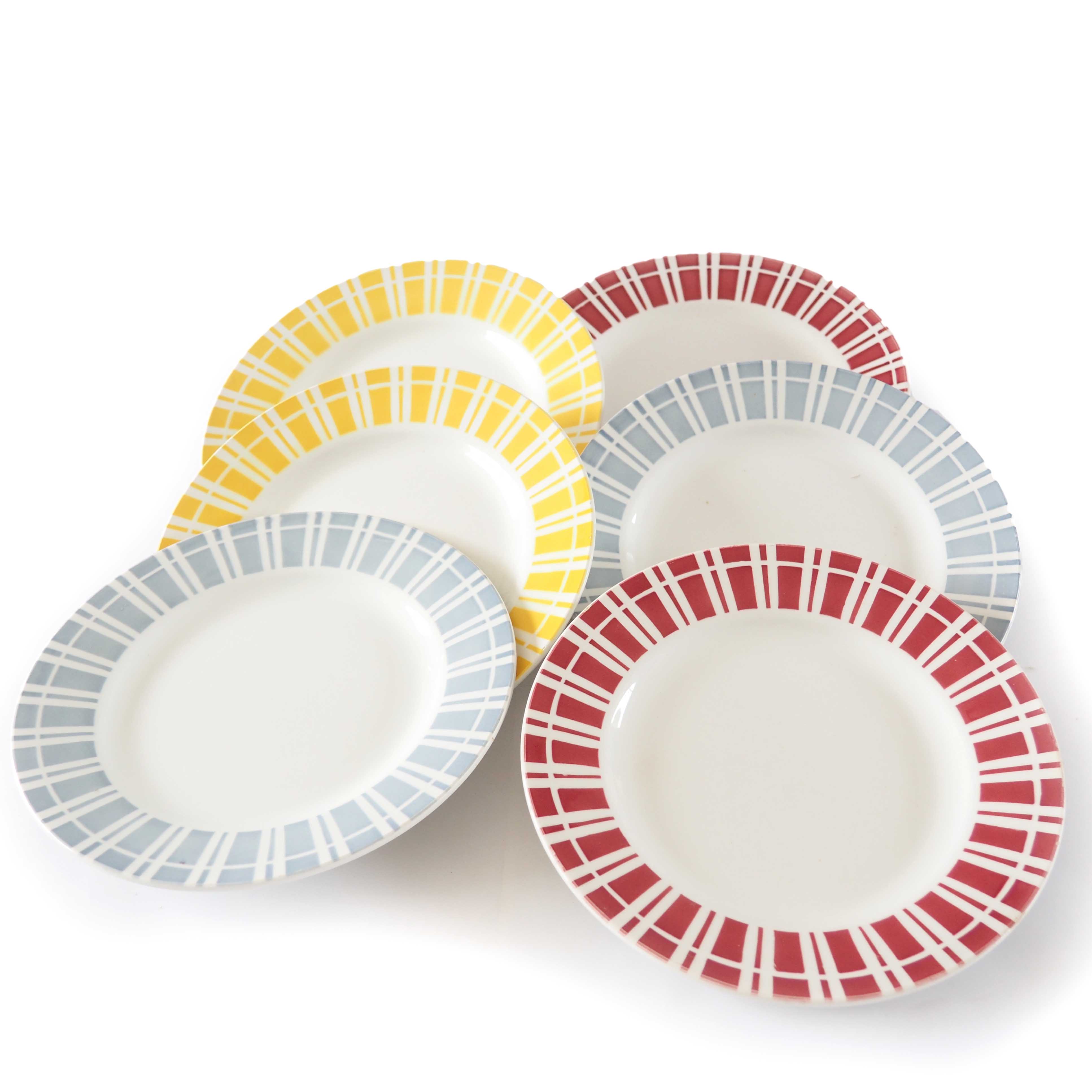 6 multicolored Digoin flat plates