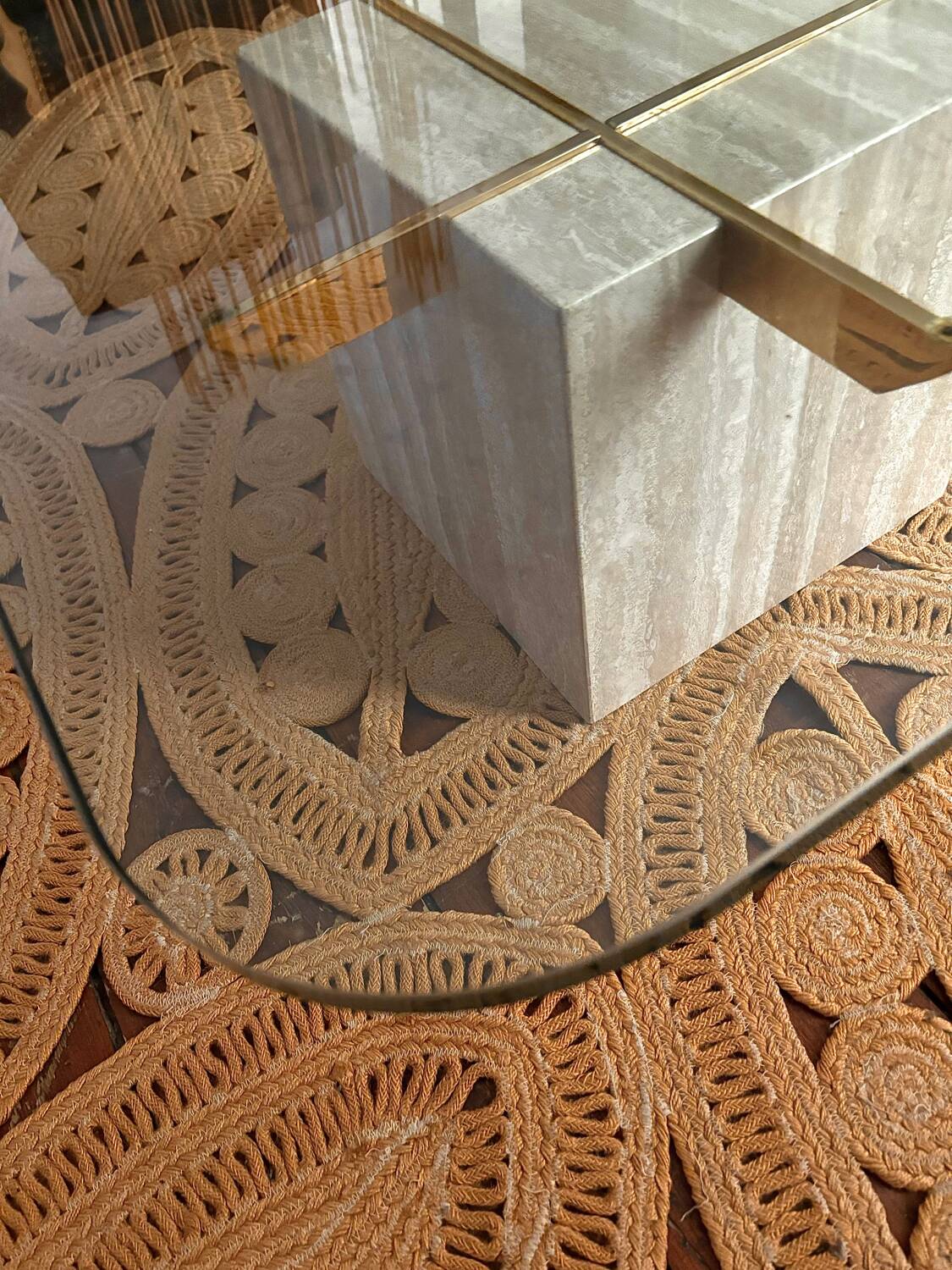Artedi Italy 1970’s - coffee table brass,glass and travertin