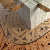 Artedi Italy 1970’s - coffee table brass,glass and travertin