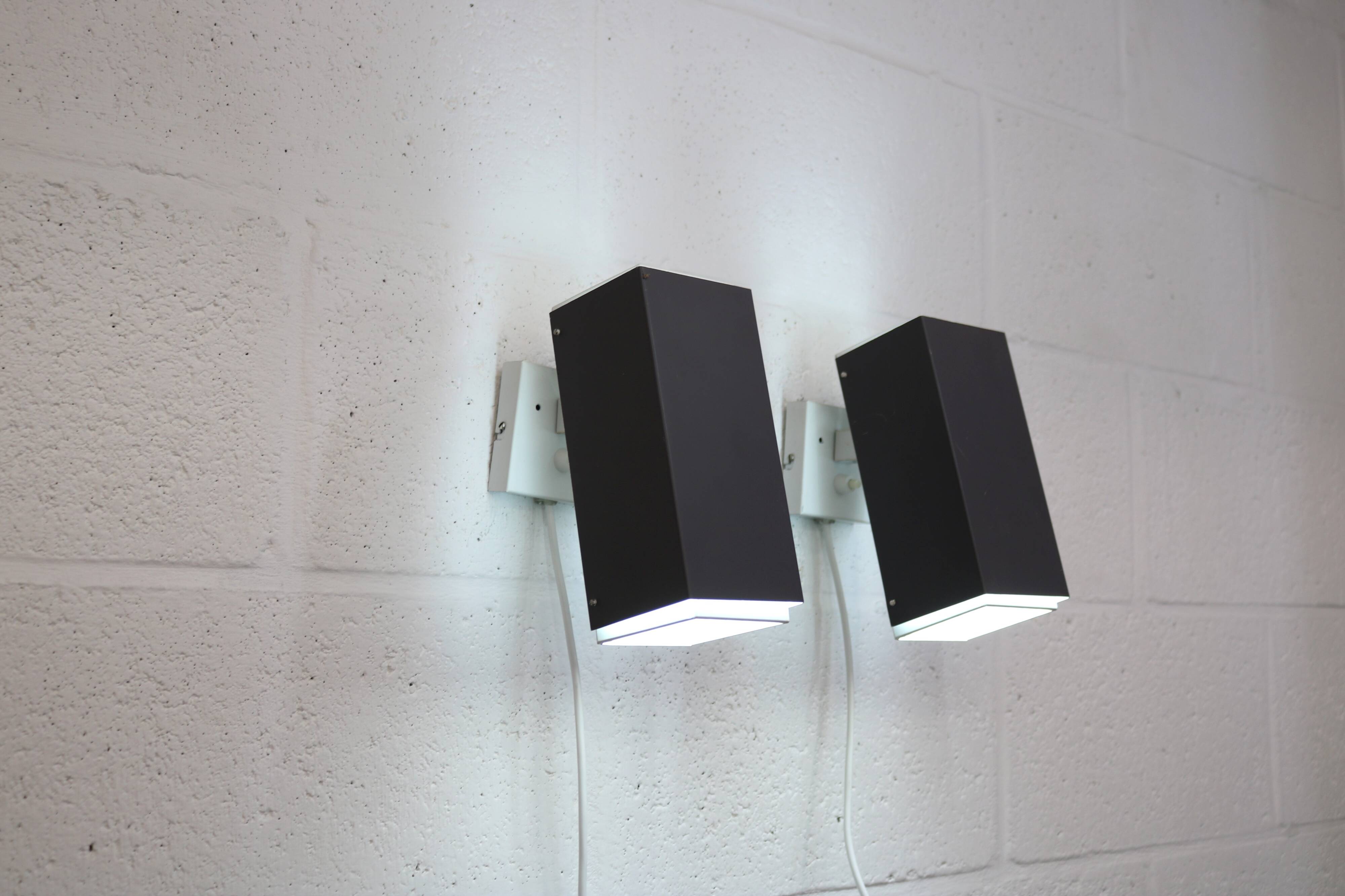 Pair of grey and white wall sconces by Preben Dahl for H. F. Belysning, 1960s