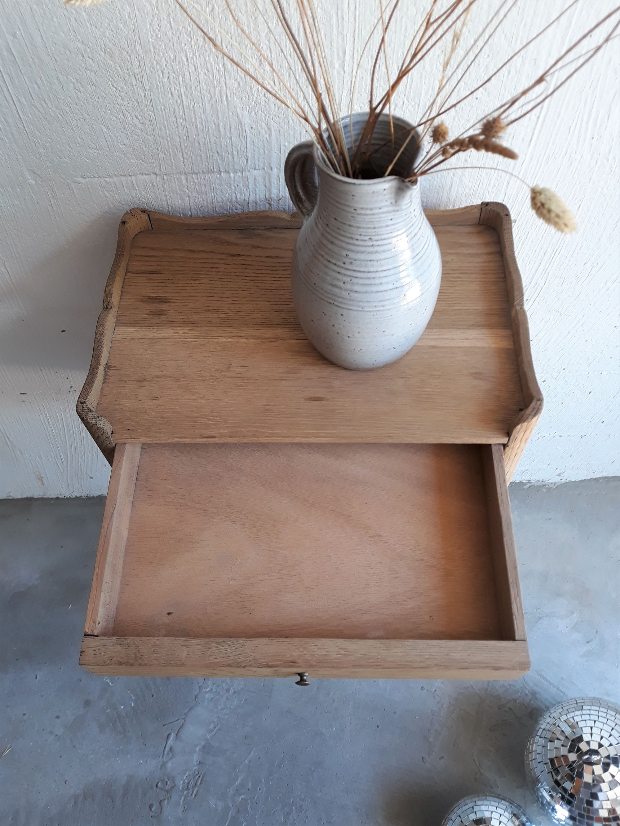 Vintage wooden bedside - Louis XV style nightstand in Oak