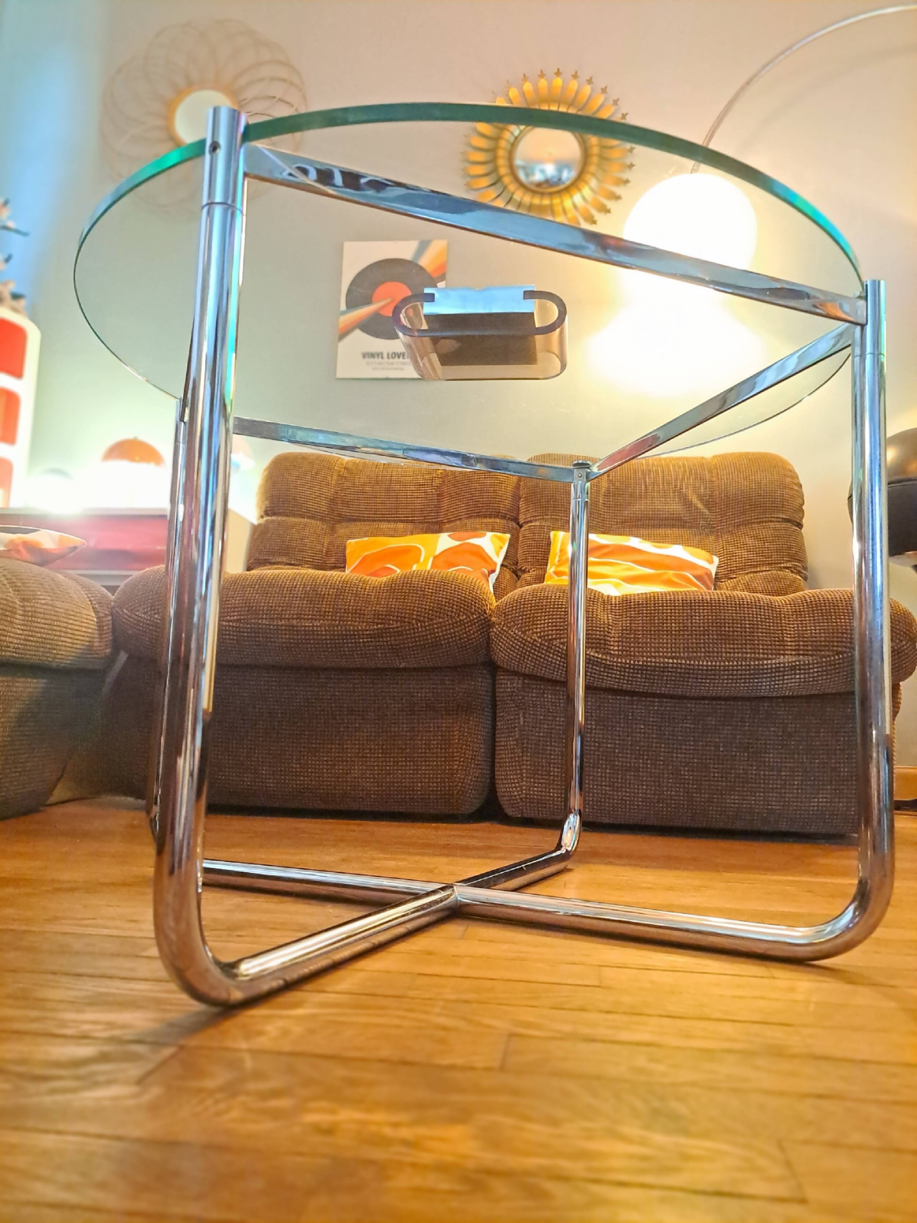 Van Der Rohe Italy Bauhaus' MR coffee table, occasional glass/chromed steel