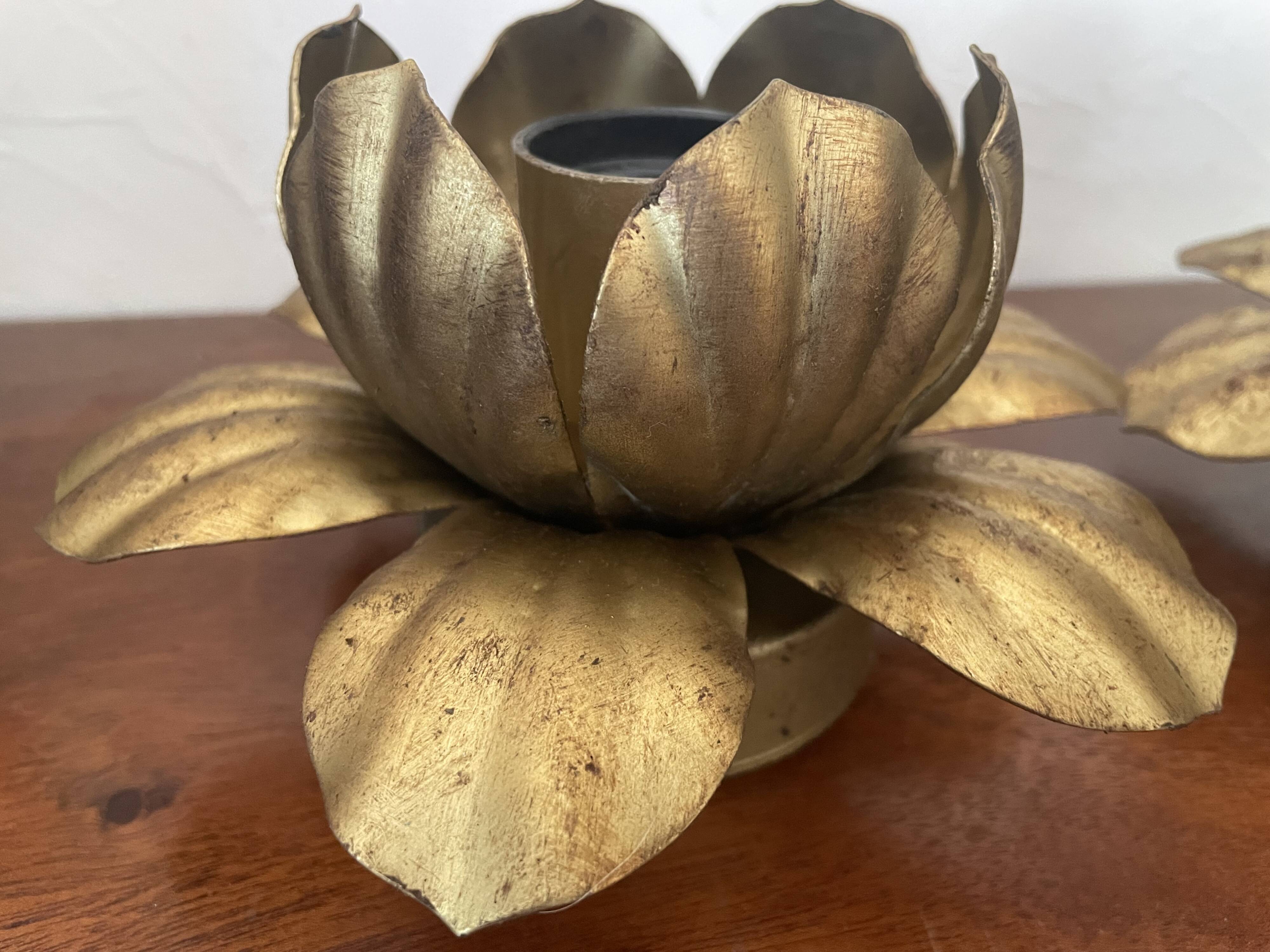 Pair of vintage gold metal flower wall lights