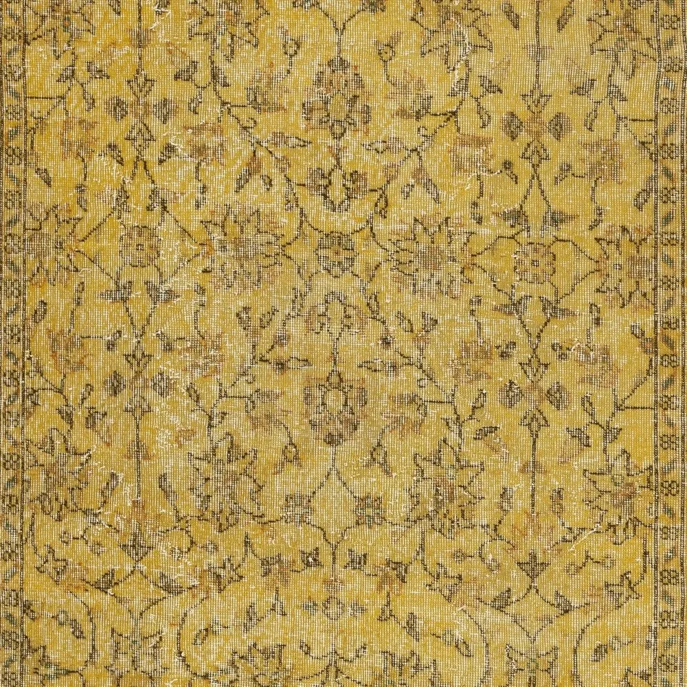 Vintage Handmade Turkish Wool Area Rug Overdyed in Yellow for Contemporary Interiors