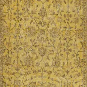 Vintage Handmade Turkish Wool Area Rug Overdyed in Yellow for Contemporary Interiors