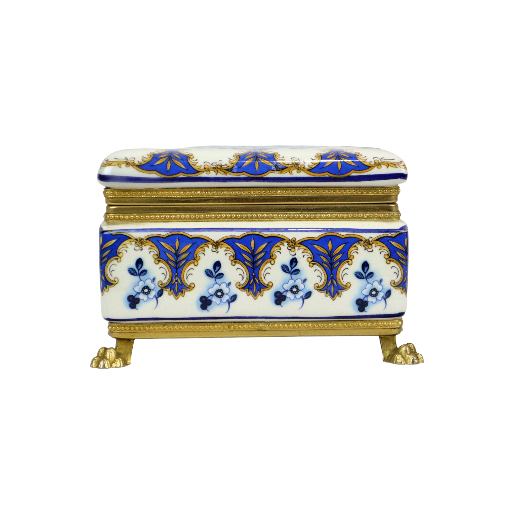 Florentine mtc box jewelery trinket italian hand painted claw feet 15cm