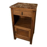 Art Deco bedside table with a wooden body and a red marble top.