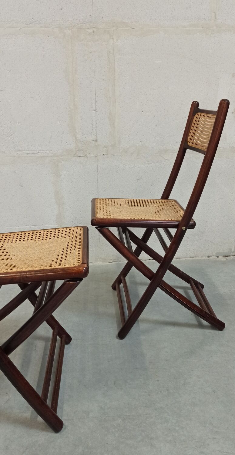Folding chairs in wood and cane, 80's