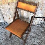 Chaise Pliante Bois + Assise & Dossier Skaï Orange Vintage
