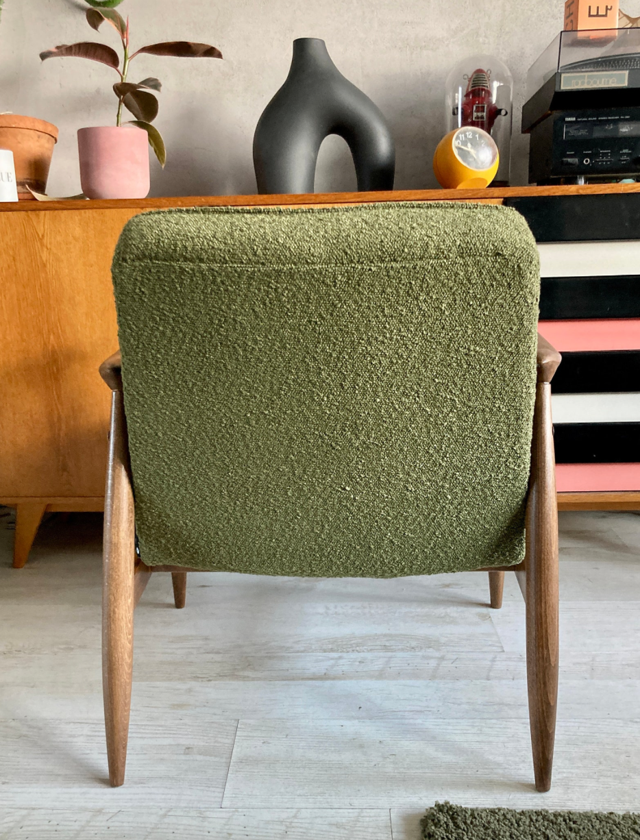 Original vintage polish chair GFM-87 designed by Juliusz Kędziorek in curled fabric